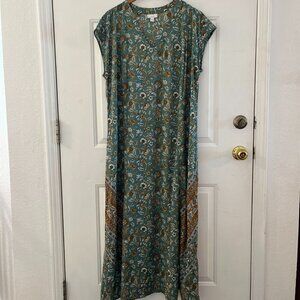 PureJill Woman's Green Ditsy Floral Summer Cap Sleeve Maxi Dress Sz XL